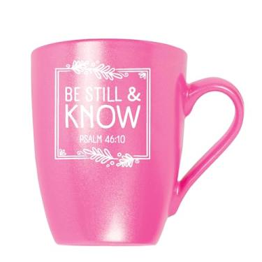 Imagem de Elanze Designs Be Still & Know Psalm 46:10 Moldura floral gravada a laser 283 g Caneca de café clássica de cerâmica brilhante copo de bebida quente fria para cozinha, rosa metálico