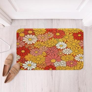 Imagem de jejeloiu Tapetes retrô hippie para banheiro 40,6 cm x 61 cm 60S 70S Groovy Btah tapetes para banheira, adolescentes, vintage, boho, planta, floral, botânico, tapetes para banheiro, laranja, acessórios