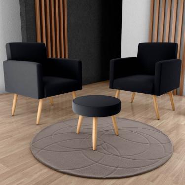 Imagem de Conjunto p/ Sala Dallas 2 Poltronas Decorativas e 1 Puff Veludo Inca Preto - Matrix