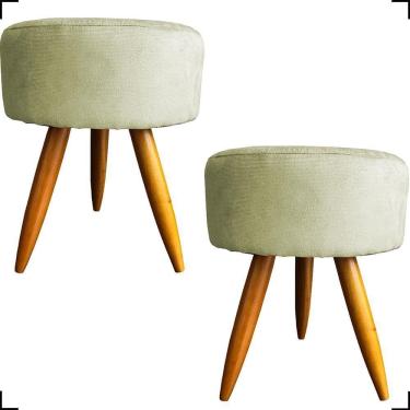 Imagem de Kit 2 Puff Decorativo Redondo Para Sala Quarto Penteadeira Pé Palito Castanho Suede Cores