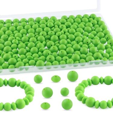 Imagem de Kovict 200 contas de silicone mistas de 12 mm 15 mm para fabricação de chaveiros, contas de silicone de lentilha de 12 mm para canetas, pulseira, colar, artesanato DIY (verde-limão)