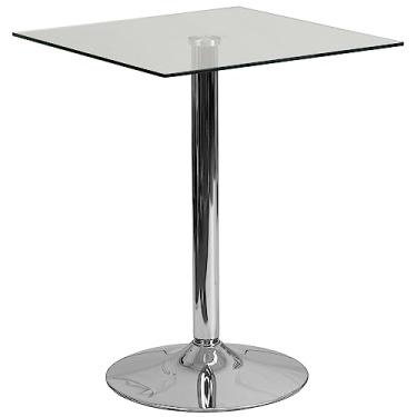 Imagem de Flash Furniture Fredrick Mesa quadrada de vidro de 60 cm com base cromada de 76 cm A e anel protetor de chão
