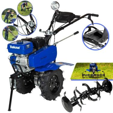 Imagem de Tratorito Tipo Tobata Tekna TK-90R À Gasolina 4T 7HP 212cc Com 24 Lâminas Cultivadoras Remexe e Afofa Solo e Areia + Rodas de Transporte Tracionadas