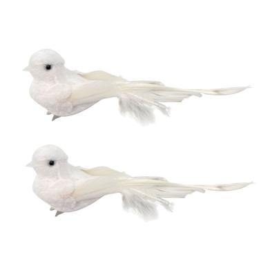 Imagem de Kit 2 Pombas Branca Natal Plumas e Lantejoulas 12cm com Presilha - Magizi