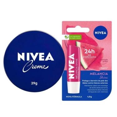 Imagem de Kit Nivea Care Creme Hidratante Latinha Azul 29g + Hidratante Labial M