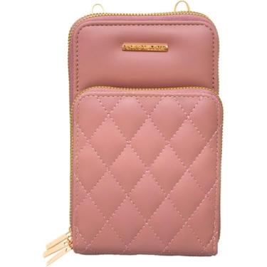 Imagem de Bolsa Carteira Feminina Premium Com Alça Ajustável Textura Matelassê Elegante 3 Compartimentos, 18cm x 11cm (Rosé)