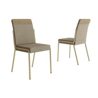 Imagem de Kit 2 Cadeiras de Cozinha Duo 1739 Aço 2 Uni Dourado/Linho Bamboo/Corano Bamboo - Carraro