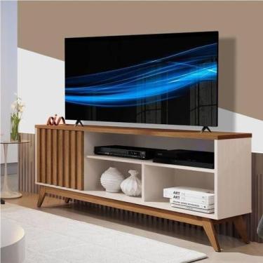 Imagem de Rack Retrô TV Até 60 Polegadas Pés De Madeira 1 Porta E Nichos Malbec 