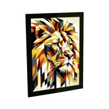 Imagem de Quadro Decorativo Leão Ilustração Geométrico Decoração Poster Quarto Sala