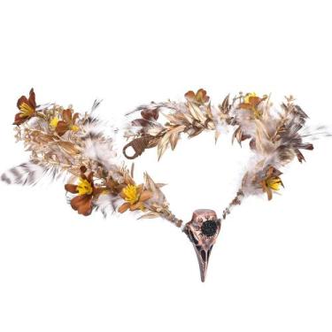 Imagem de Flower Crown MOSTORY Gold Raven Elf Crown para mulheres e meninas