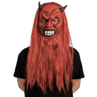 Imagem de Máscara de Látex Demônio Vermelho Realista Fantasia Diabo Halloween Terror Adulto Cosplay