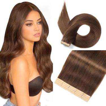 Imagem de Extensões de cabelo humano real fita adesiva de 61 cm marrom chocolate fita para extensão de cabelo de trama de pele fita invisível em extensões de cabelo cabelo humano remy liso para mulheres 20