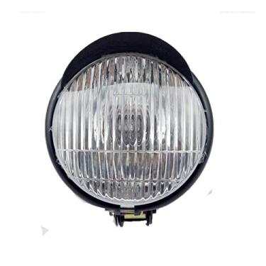 Imagem de TASWK Farol de motocicleta de 14 cm para Cruiser Chopper Cafe Racer Bobber Lâmpada de cabeça preta personalizada