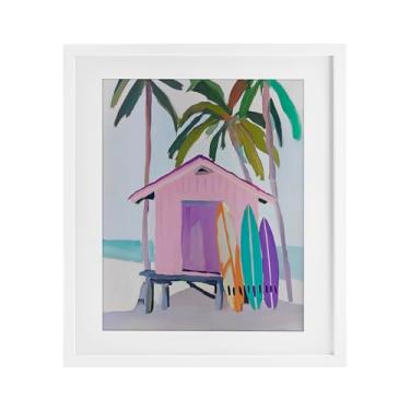Imagem de Stupell Industries Cabana de praia rosa e quadros brilhantes impressão emoldurada branca sob vidro, design por Sisi e Seb, 21 x 17