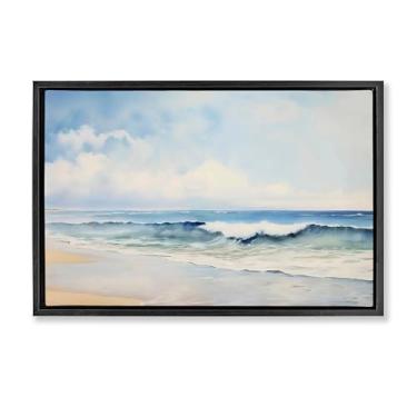 Imagem de Stupell Industries Arte de parede em tela flutuante emoldurada preta serenidade praia aquarela, design por Creative Studio, 21 x 31