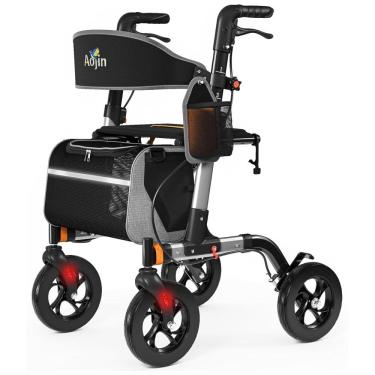 Imagem de Andador para Idosos com Assento, Estrutura Resistente, Capacidade de 160kg, Rodas Todo Terreno, Altura Ajustável, Leve e Durável - Aojin