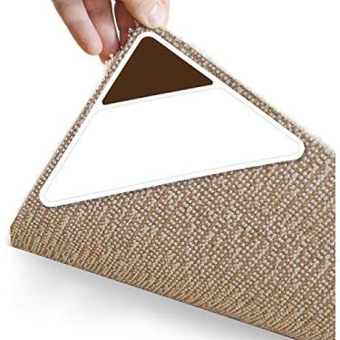Imagem de Os prendedores de tapete param o enrolamento do tapete - Tapete de dupla face atualizado com fita adesiva forte antiderrapante para cantos e bordas onduladas (4 peças marrom)