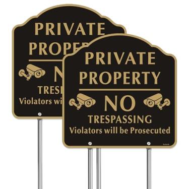 Imagem de Placa grande de propriedade privada sem invasão com estaca de 30,5 cm, Yuntarda 30,5 cm x 30,5 cm (embalagem com 2) placa de metal de alumínio com impressão UV e furos pré-perfurados para fácil