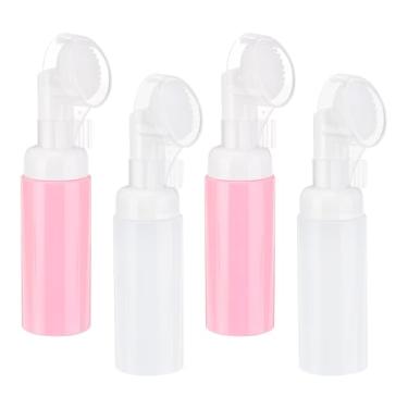 Imagem de Dispensador de sabão espumante vazio de 4 peças, frasco de espuma de limpeza facial de 60 ml com escova para sabonete para as mãos, xampu, gel de banho, rosa/branco
