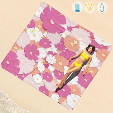 Imagem de Cobertor de praia impermeável à prova de areia 1-7 adulto grande 188 × 203 cm, leve, durável, compacto, livre de areia, extra grande, tapete de praia para viagem, acampamento, caminhada, piquenique