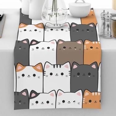 Imagem de Caminho de mesa de gatos engraçados para gatos fofos para decoração de casa para cozinha, jantar, festa, feriados, amantes de gatos de inauguração de casa, 33 x 182 cm