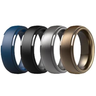 Imagem de Anéis de casamento de silicone para homens - Conjunto de alianças de segurança de 10 mm de largura (preto, cinza escuro, bronze, azul escuro9), Silicone, Sem pedra preciosa