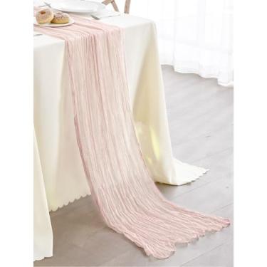 Imagem de Caminho de mesa de gaze rosa claro 3 m, caminhos de mesa de gaze rosa boho para decoração de casamento de chá de bebê nupcial