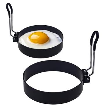 Imagem de 2 peças de funis de anel de ovo de 8 cm - moldes de aço inoxidável para cozinhar ovos de café da manhã para fritar ovos, panquecas, serve para frigideira antiaderente, chapa - Mini utensílios de