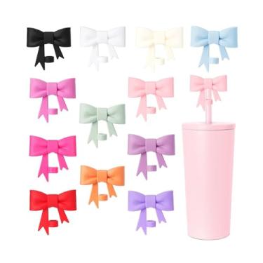 Imagem de 12 peças de capas clássicas de canudo de arco de 8 mm compatíveis com copos Stanley, protetores de tampas reutilizáveis e fofas de silicone para canudo, canudo, acessórios