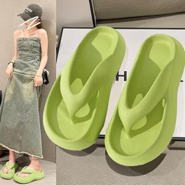 Imagem de Chinelos de fundo grosso aumentam a altura para uso externo sandálias antiderrapantes chinelos femininos verão praia praia praia litoral, verde 9-9,5 (menos de um tamanho)