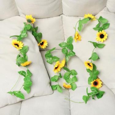 Imagem de Girassol de 2,4 m, flores artificiais, videira, girassóis falsos, vinha, flor, ratã para festa de casamento, decoração de jardim de Natal