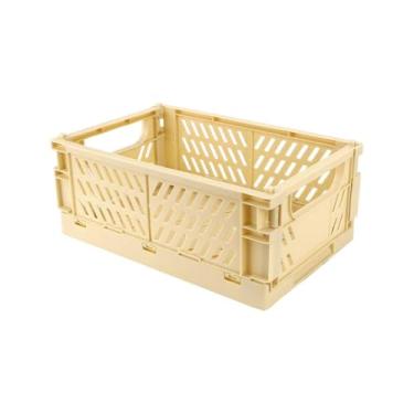 Imagem de Mini cestas de plástico dobráveis, 1 caixa de armazenamento dobrável para organizar e armazenar, casa, quarto, cozinha, banheiro, escritório, ferramenta (14 x 9 x 6 cm, amarelo)