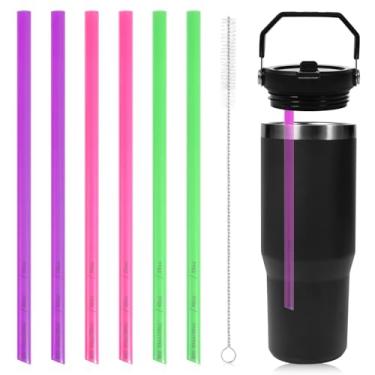 Imagem de 6 canudos de substituição para copo Stanley IceFlow de aço inoxidável de 850 g, canudos de plástico reutilizáveis compatíveis com Stanley IceFlow 1,134 g 20/1,814 g Acessórios de canudo (roxo, rosa