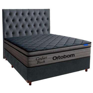 Imagem de Cama Box Cinza+cabeceira+colchão Casal Confort Black Ortobom