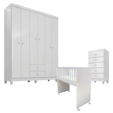 Imagem de Quarto Bebê 6 Portas Com Gaveteiro Ternura Baby E Mini Berço Moisés Alegria Com Colchão - Incorplac