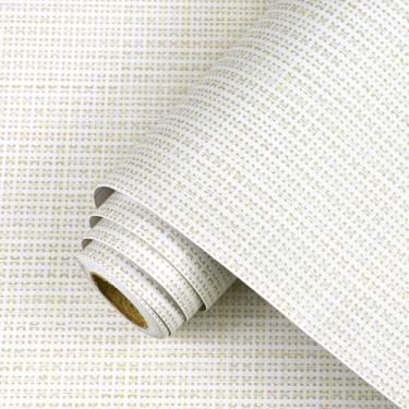 Imagem de Papel de parede texturizado bege em tecido de grama de linho falso papel de contato 59,9 cm x 497,8 cm papel de parede de tecido sintético à prova d'água autoadesivo removível papel de parede de vinil