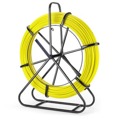 Imagem de Fita de peixe com freio de mão, haste de duto de fibra de vidro de 656FT x 6 mm (1/10.2 cm), suporte de carretel de aço e gaiola de guia para puxar cabos elétricos em conduítes e paredes