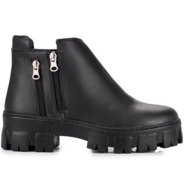 Imagem de Coturno Feminino Bota Tratorada Salto Baixo Confortável Preto - Advent