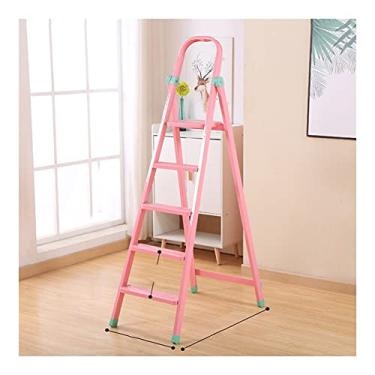 Imagem de Escadas dobráveis escada de degrau 5 degraus escada dobrável escada de metal portátil com alça de segurança e pedal largo não escorregadio escadas modernas escada resistente (cor: 1 peça escada A) (1