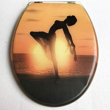 Imagem de Capa de assento de vaso sanitário assento de vaso sanitário resistente resina macia fechamento lento tampa de vaso sanitário decorativo bonito assento de vaso sanitário redondo