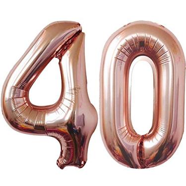 Imagem de EMAAN Balões de ouro rosa de 106 cm com 40 números para decoração de festa de aniversário de 40 anos, balões jumbo de hélio para festa de 40 anos