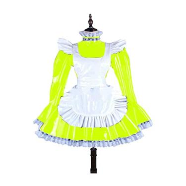 Imagem de Vestido feminino plus size com acabamento em renda, manga comprida com avental branco, fantasia de dia dos namorados, verde fluorescência, G