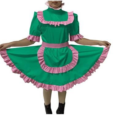 Imagem de Vestido cruzado sexy adulto com trava Sissy Maid vestido de PVC com trava uniforme avental fantasia macacão, verde pavão, 4GG