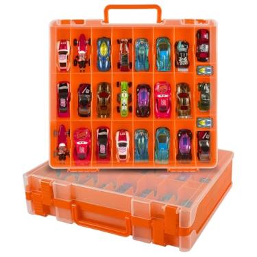 Imagem de Toy Car Storage Organizer Case Compatible with Hot Wheels/for Matchbox Cars. Display Carrying Container Holder for LOL Surprise Dolls/for Shopkins with 48 Compartments Double Sided-Orange (Box Only)