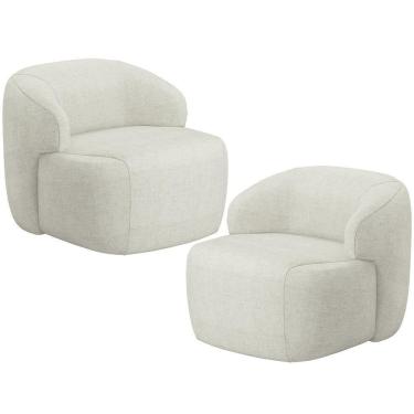 Imagem de Kit 02 Poltronas Decorativa Fixa Orgânica Para Sala Living Barolo L06 Linho Cru - Lyam Decor