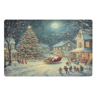 Imagem de SEHANY Tapete de porta de inverno Papai Noel Natal para todos os climas, impermeável, secagem rápida, bem-vindo, tapete de entrada antiderrapante, tapete decorativo de poliéster para entrada, varanda
