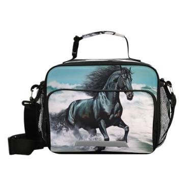 Imagem de Blueangle Lancheira de cavalo preto para corrida para mulheres e homens, lancheira com alça de ombro, bolsas térmicas com forro à prova de vazamento (395)