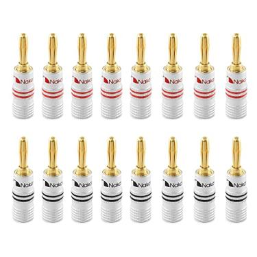 Imagem de Nakamichi Plugue banana banhado a ouro 24 k série Excel 12 AWG - 18 AWG tamanho 4 mm para alto-falantes, amplificador Hi-Fi, receptor AV estéreo, home theater, rádio, áudio, cabo conector de parafuso, 16 peças (8 pares)
