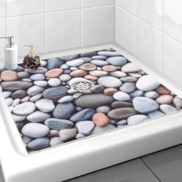 Imagem de Tapete de chuveiro quadrado, Yonala 68 x 68 cm, tapetes de chuveiro antiderrapantes elegantes para chuveiro interno com orifício de drenagem central, tapete de chuveiro antiderrapante de PVC macio e