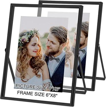 Imagem de IZIDDO Conjunto de 2 porta-retratos flutuantes pretos 10 x 15 cm, molduras de vidro de metal, apenas para exibição de mesa verticalmente (para imagem 9,5 x 12 cm, 5 x 8, 2 x 5)